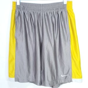 Men's Nike Swoosh Logo Dazzle Gray Yellow Basketball Shorts Size Large